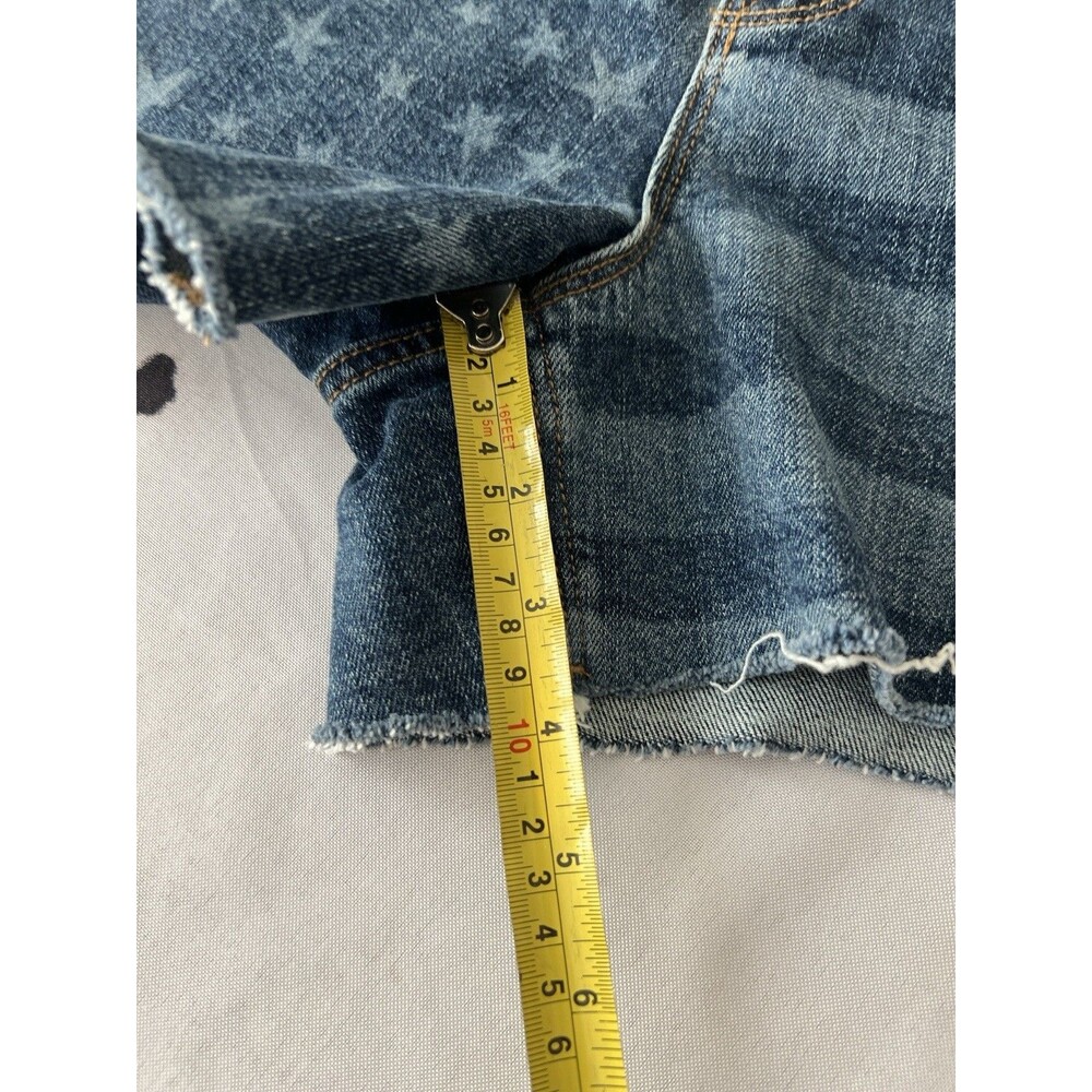 Old Navy Secret Slim Blue Pockets Stars Stripes Raw Hem Denim Shorts Sz 10 - Picture 2 of 9